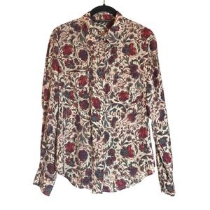 Peruvian Connection Floral Paisley Button Up Shirt Blouse Rayon Modal Red Small